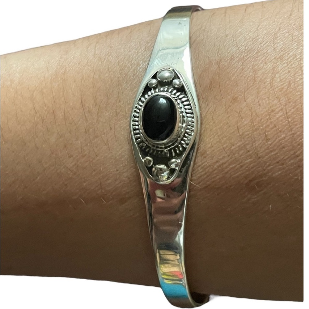 Black Onyx Sterling Silver Cuff Bracelet 18.8 g